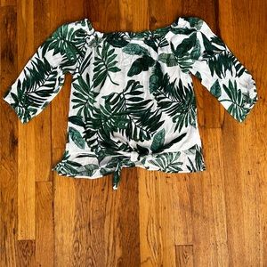 Veronica M Green Tropical Leaves Top
